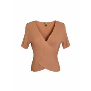 Vintage Milano Ribbed Knit Wrap Top Peach Short‎ Sleeve Y2K Minimalist Size M